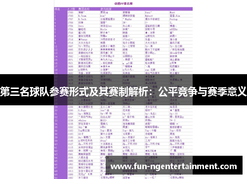 第三名球队参赛形式及其赛制解析：公平竞争与赛季意义